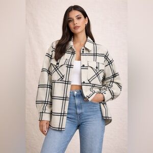 Thread & Supply Cream and Black Plaid Utility Jacket